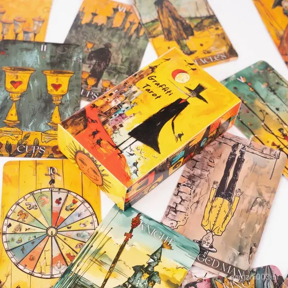 Cartas de tarô estilo graffiti de fantasia sombria, o sistema de tarô graffiti Wiedt, cartas de contos de fadas vintage