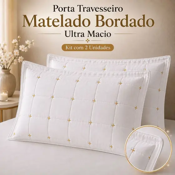 Kit 2 Porta Travesseiros Matelado Bordado 70x50 Ultra Macio Branco Luxo Premium para Cama