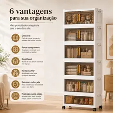 Armário Organizador Multiuso Caixa Organizadora Dobrável Armário de Plástico Empilhável com Rodízios Organizador para