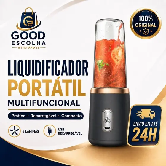 Liquidificador Portátil Recarregável USB 6 Lâminas para Sucos Vitaminas Shakes Compacto