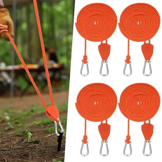 [sum] 4 Unidades 4mm 4m Barraca De Acampamento Amarrar Corda Tensor Fixação Vento Fivela Polia Catraca Cabides Toldo Gan