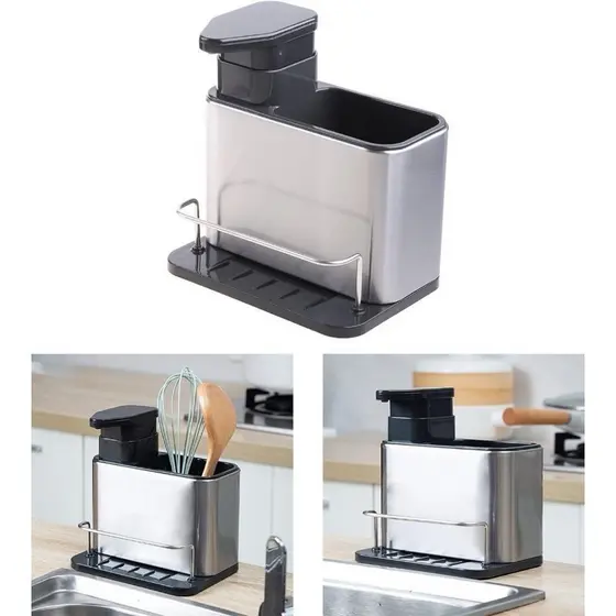 Porta Detergente Dispenser Sabão Liquído Pia Cozinha Porta Talheres Aço Inox
