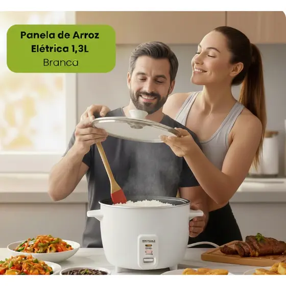 Panela  Elétrica  1,3L 220v ou 110V 400W Branca Tampa de Vidro Premium