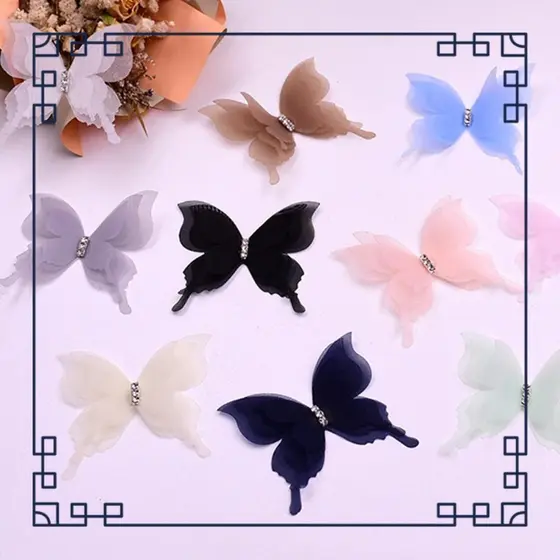 20 Peças De Apliques De Borboleta Em Tecido De Organza , Cor Gradiente 5 Cm De Chiffon ,