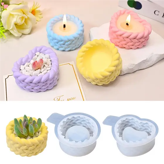 Molde De Plantador De Silicone , Moldes Redondos Para Vasos De Flores Em Formato De Coração Suculentos Caseiros DIY , Ca