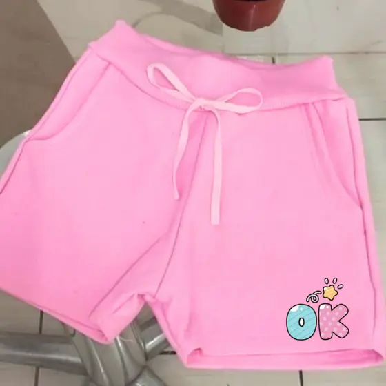 Shorts Moletom Infantil Menina Curto Verão Com Bolso