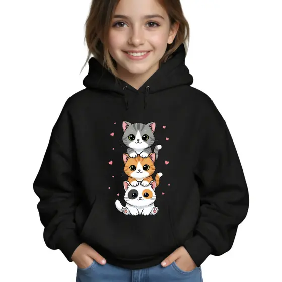 Moletom Infantil feminino  com capuz rosa preto do 4 ao 14