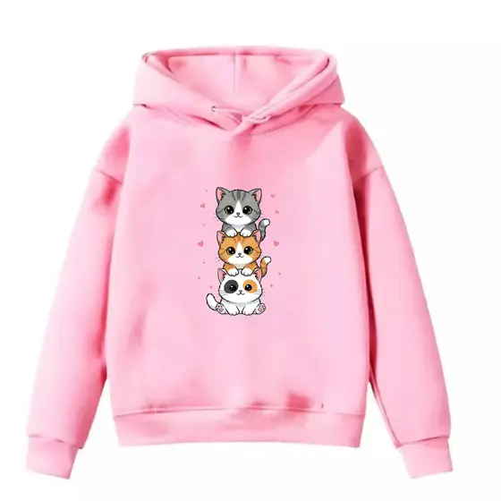 Blusa Moletom Infantil com Capuz flanelado Gatinho Fofo