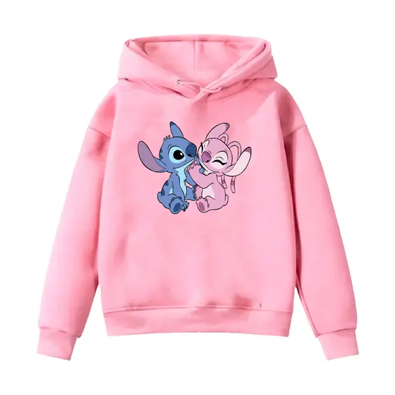 Moletom Infantil Kids Unissex Com Capuz Canguru Algodão Estampado Stitch