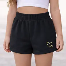 Short Infantil Feminino Moletinho Confortável com Cintura de Ribana e Bordado Coração Com Bolso  – Rosa, Preto e Cinza