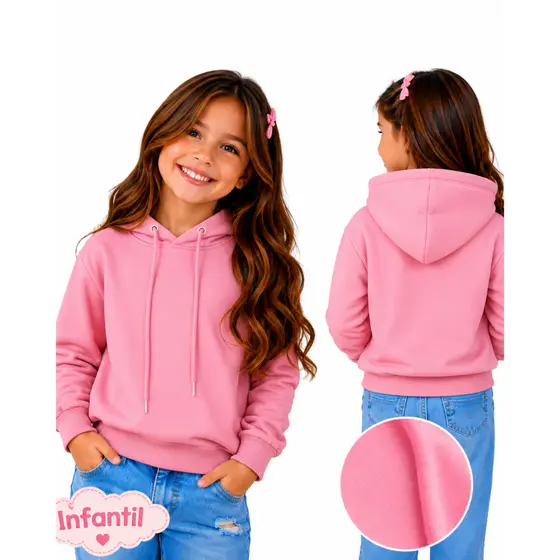 Moletom Infantil Menina liso Outono/Inverno  Rosa Preto Flanelado 04 ao 14