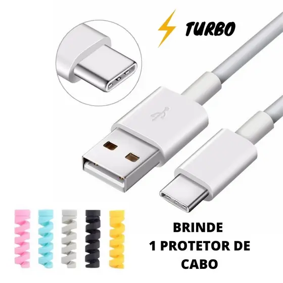 Cabo Carregador Turbo p/ Lenovo K6 K6 Plus + Brinde Protetor de Cabo