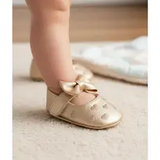 Sapatinho Sapatilha Bebê Laço Dourado Menina Festa Luxo Batizado Menina Baby fashion
