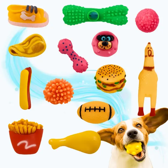 Kit 5 Brinquedos Mordedor para Pet Cachorro Cão Galinha Bolinha Sonora