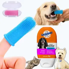 Kit Creme Dental Pet + Dedeira Escova Silicone Dente Cachorro Gato Tutti Fruti