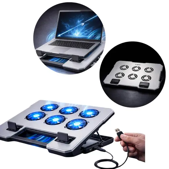 Base Refrigerada Notebook RGB 6 Ventoinhas Silenciosa
