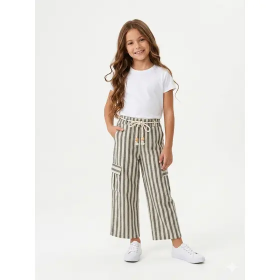 CALÇA INFANTIL/JUVENIL CARGO LISTRADA LINHO 2 A 16 ANOS