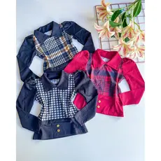 BLUSA INFANTIL QUADRICULADA XADREZ JULIETE 2 A 10 ANOS