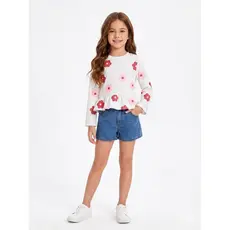 BLUSA INFANTIL CANELADA FLORZINHA COM BABADO 4 A 12 ANOS