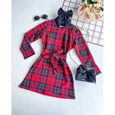 VESTIDO INFANTIL XADREZ MANGA LONGA KAREN 4 A 10 ANOS