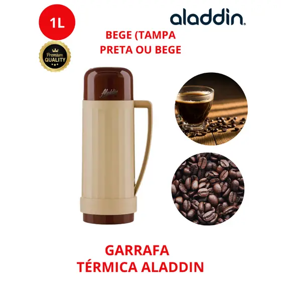 Garrafa Térmica 1 Litro Continental Aladdin Café Chá Preta /Bege/Branca