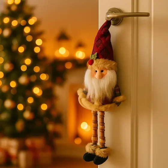 Papai Noel Pendurar Porta Ou Árvore Enfeite Pelúcia Pernas Articuladas