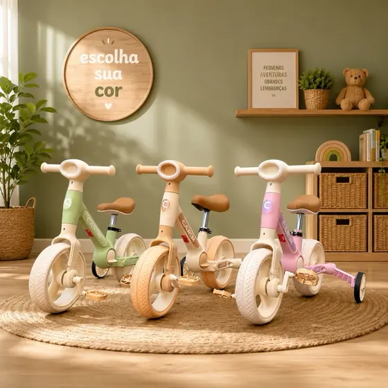 Bicicleta infantil 3 em 1 Triciclo e bicicleta sem pedais com Luz e som