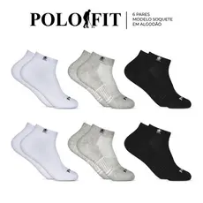 Kit 6 Pares Meias Cano Curto Baixo Soquete Feminino Masculino Algodão Polo Fit