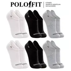 Kit 6 Pares Meias Polo Fit Sapatilha Cano Curto Baixo Invisível Masculina Feminina Original Algodão