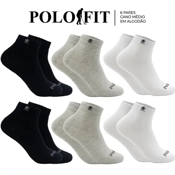 Kit 6 Pares Meias Polo Fit Cano Médio Alto Longo Esportivo Algodão Original