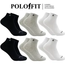 Kit 6 Pares Meias Polo Fit Cano Médio Alto Longo Esportivo Algodão Original
