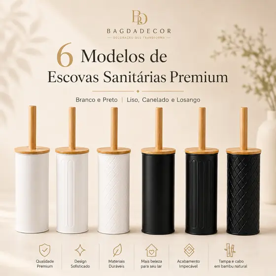 ✅Escova Sanitária Luxo Moderna com Suporte • Metal & Bambu | Elegância e Higiene no Banheiro 🔝