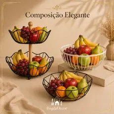 Fruteira De Metal Com Madeira Organizadora Café Da Manhã Para Mesa Ou Cozinha
