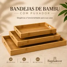 Bandeja De Bambu Redonda E Retangular Com E Sem Alça Decorativa Organizadora 11 Modelos