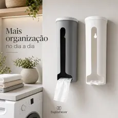 Porta Sacolas Adesivo Sem Furo para Cozinha ou Armário Branco/Cinza – Plástico Resistente