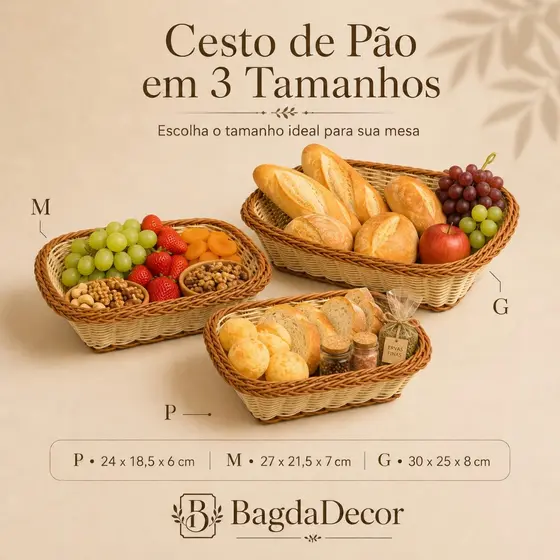 Cesto Organizador de Pão e Frutas em Retangular – 3 Tamanhos | Elegância e Versatilidade