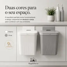 Lixeira Tampa Click 15L Chão ou 9L Suspensa para Cozinha, Banheiro, Escritório ou Lavabo ✅