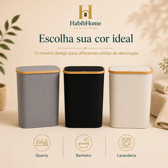 Cesto Organizador de Roupa Suja com Tampa Alça de Corda Natural/Branco Redondo e Retangular