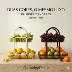 Mini Fruteira 2 Andares em Metal com Alça de Bambu Cesto Organizador de Frutas para Cozinha Moderna