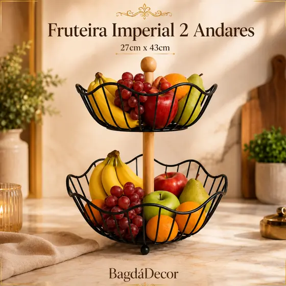 Fruteira Decorativa Preta com Base de Bambu –  Modelos Modernos para Cozinha e Mesa