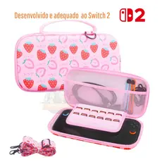 Case Nintendo Switch 2 Estampa Morango Kawaii Porta Jogos Estojo Protetor