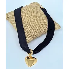 Colar choker Cordão Veludo com Pingente Coração Liso Pequeno Folheado Ouro 18k Dourado Tendência Moda Blogueira