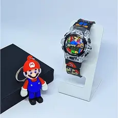 Kit Relógio Infantil Digital Pisca Luz Led + Chaveiro Mini Boneco 3D emborrachado Super Heróis Minnie Sonic Super Mario
