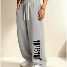 Calça Estilosa Streetwear Moletom Modelo Wide Leg Estilo de Rua Estampada Flanelada Trapstar