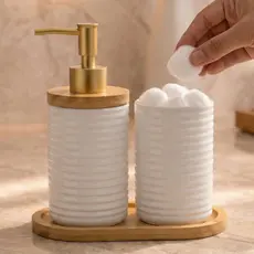 Kit Banheiro Lavabo Luxo Dispenser Porta Sabonete Liquido e Porta Escova Elegante Decoração Chique