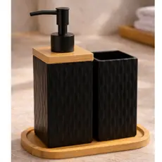 Kit Dispenser Porta Sabonete Líquido e Porta Escova Em Porcelana Banheiro Lavabo Elegante