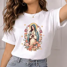 Camiseta Feminina Cristã Católica Virgem Maria Nossa Aparecida BabyLook Estampa Jesus