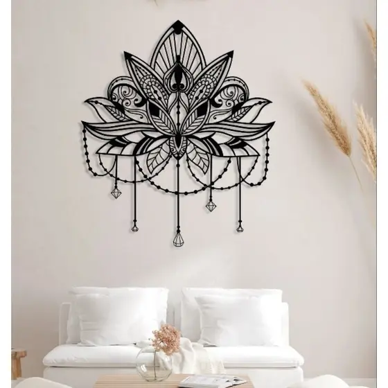 Quadro Mandala de Lótus escultura de parede MDF Enfeite Zen