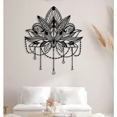 Quadro Mandala de Lótus escultura de parede MDF Enfeite Zen