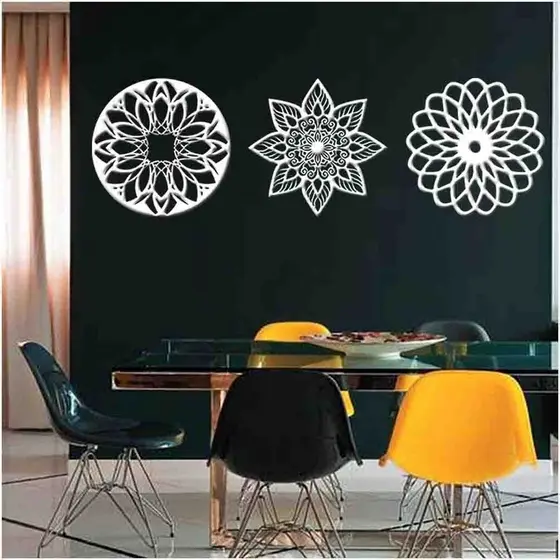 Kit Mandalas Decorativas Em Mdf 3mm Preto sala quarto